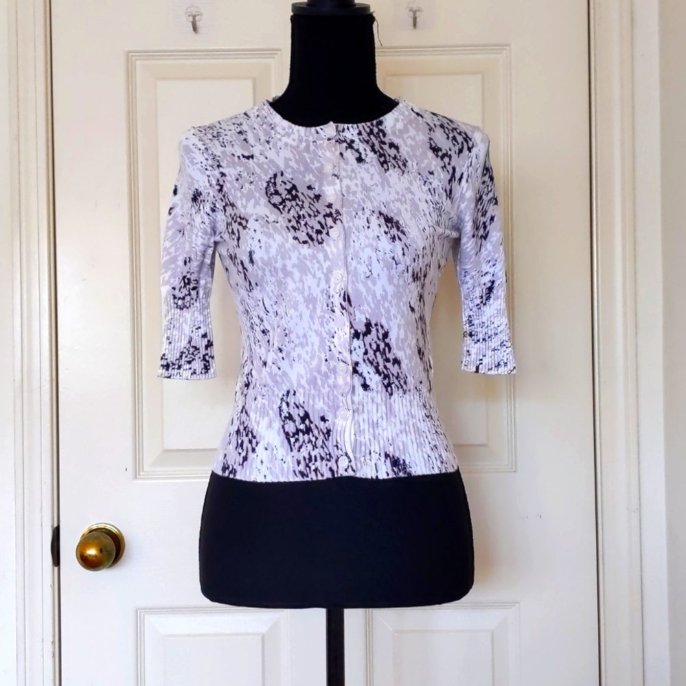 NWOT. Express Stretch Half Sleeve Multi Color Patterned Cropped Knit Cardigan.